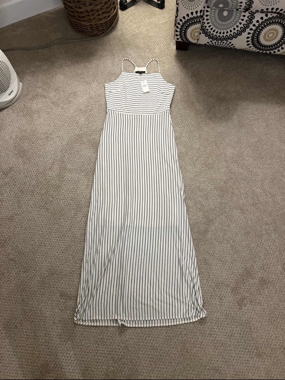 Banana Republic White Maxi Dress with Black Stripes